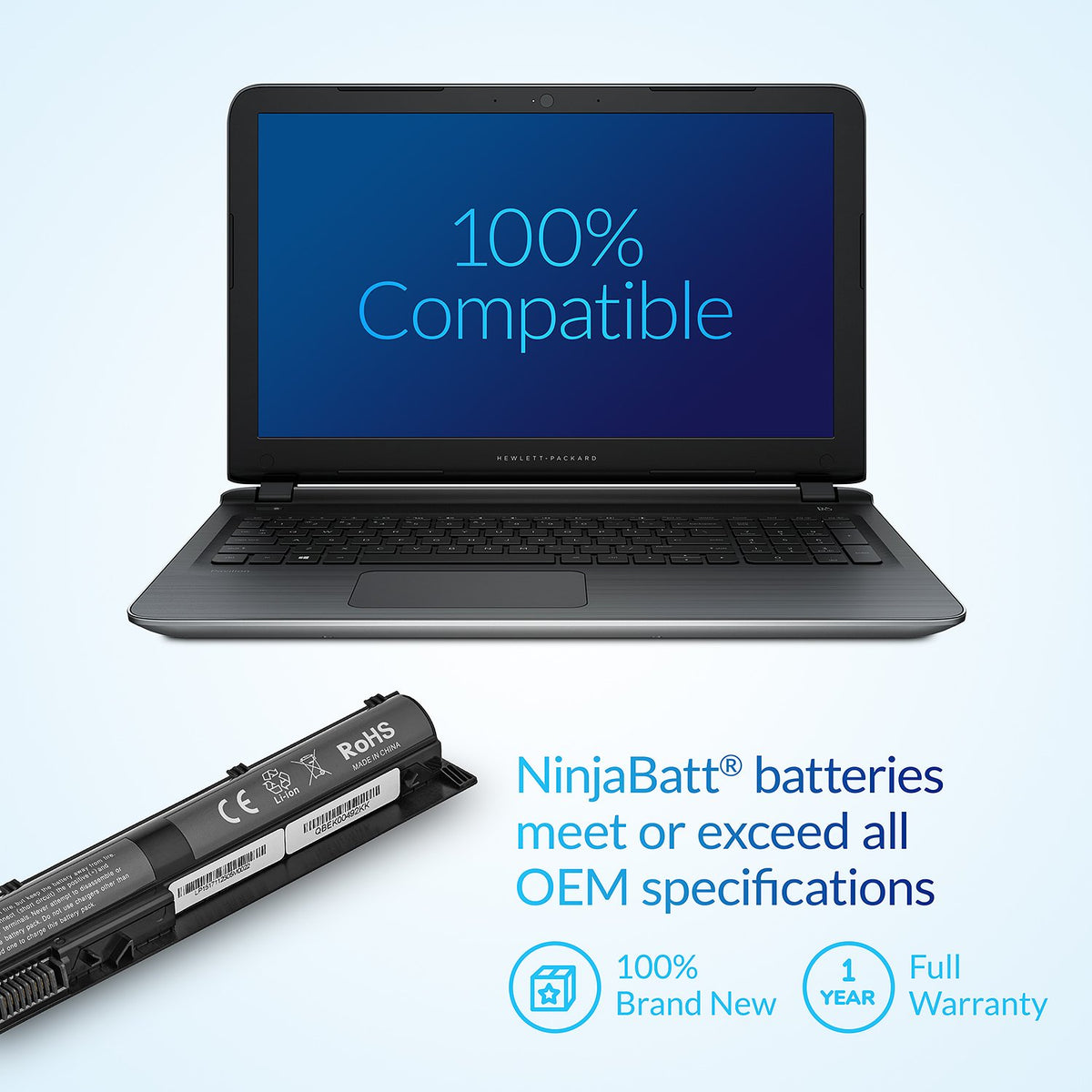 NinjaBatt battery installed in HP laptop demonstrating immediate extended runtime