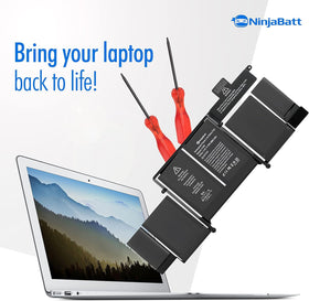 NinjaBatt battery installed inside a MacBook Pro, illustrating simple replacement and restored power