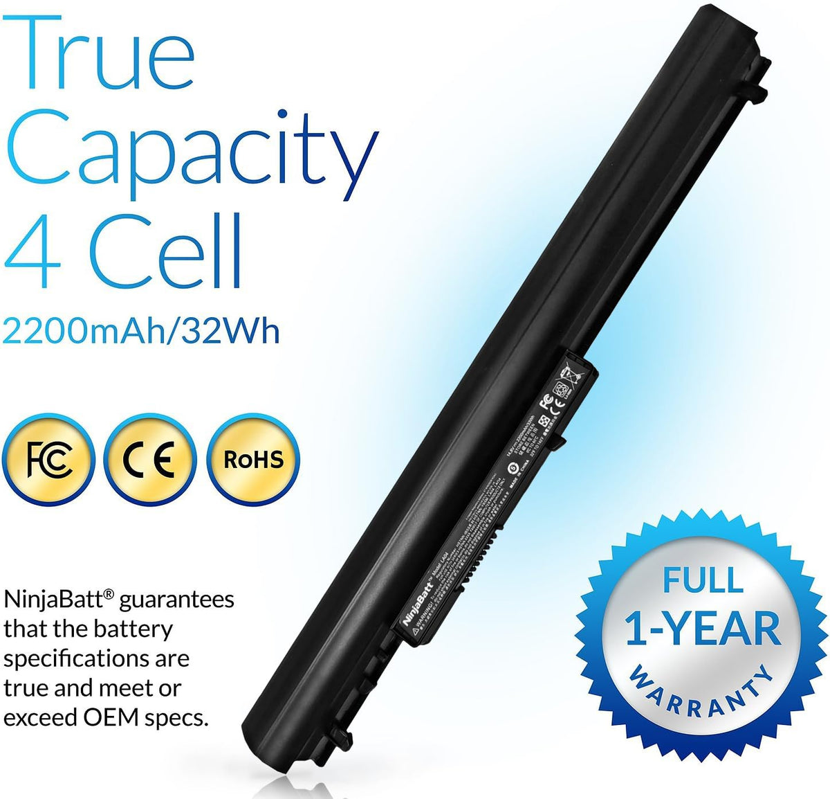 NinjaBatt cell assembly detail highlighting grade-A cells and long cycle life