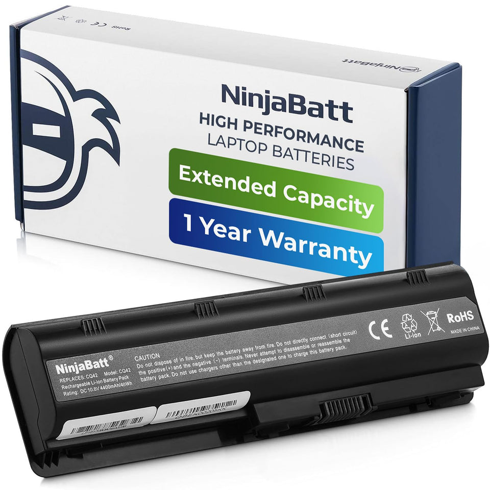 NinjaBatt front view of replacement battery showing model label and fit benefit