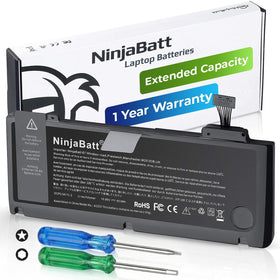 NinjaBatt front packaging for MacBook Pro battery showing model and capacity benefit