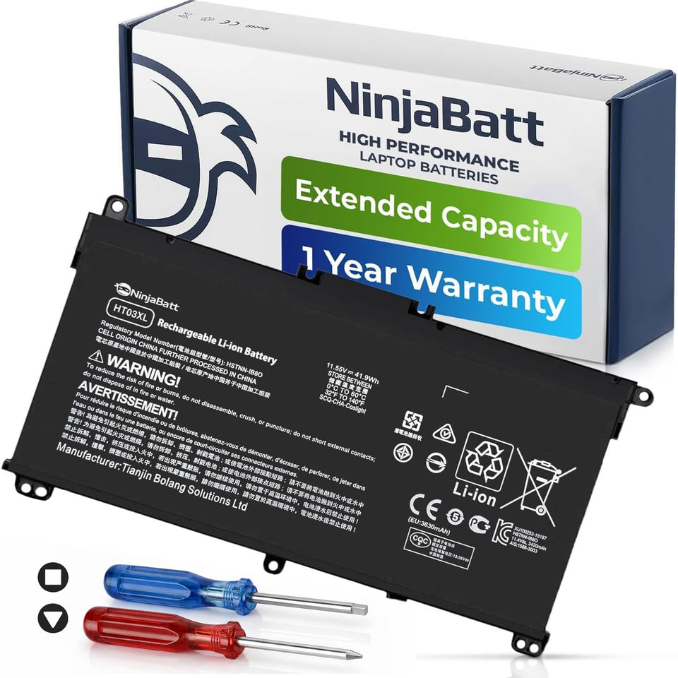NinjaBatt HT03XL front packaging showing product and benefit of reliable replacement