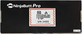 NinjaBatt HT03XL safety certification sticker showing built-in protection benefit