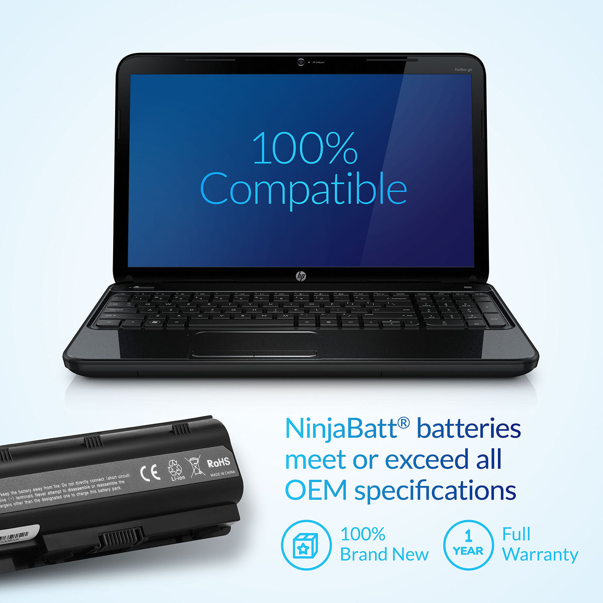 NinjaBatt installed in HP Pavilion demonstrating restored portability and power