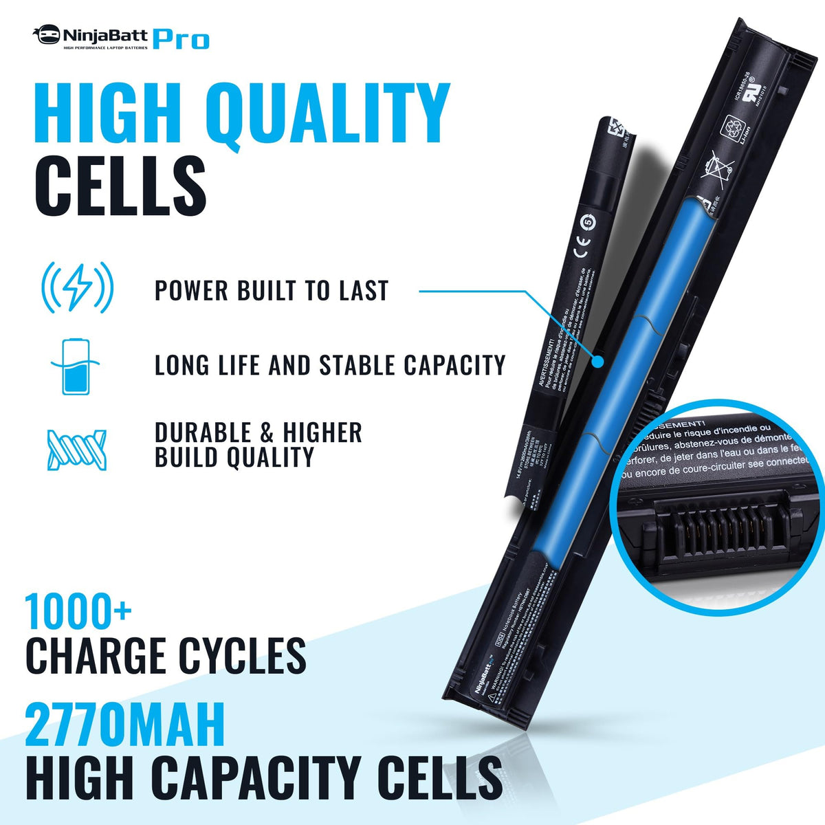 NinjaBatt battery installed in an HP laptop delivering reliable extended runtime