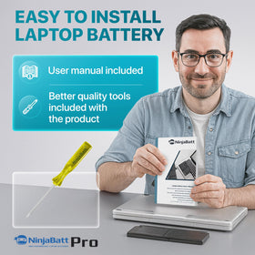 NinjaBatt in a travel workstation scene highlighting longer battery life for mobile productivity