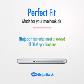 NinjaBatt battery in a workspace with MacBook Pro emphasizing reliable power on the go