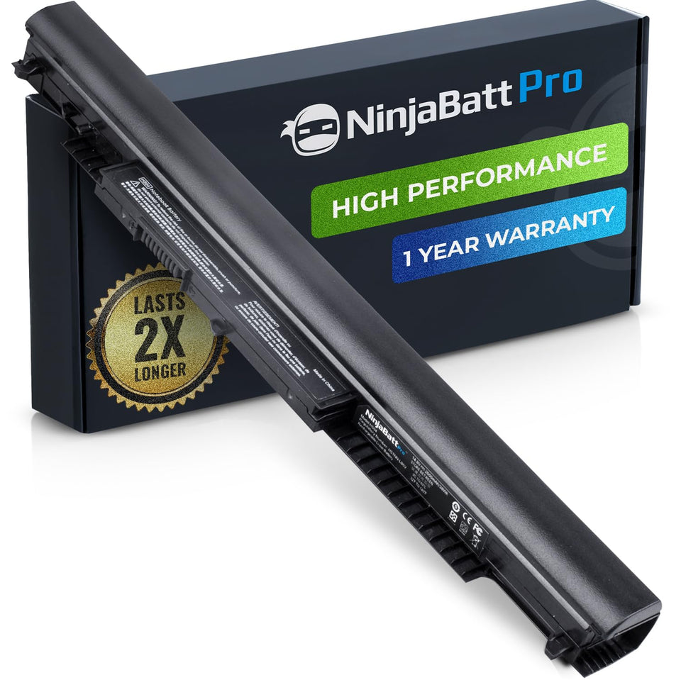NinjaBatt Pro battery HP front view shows sleek replacement fit for notebooks.