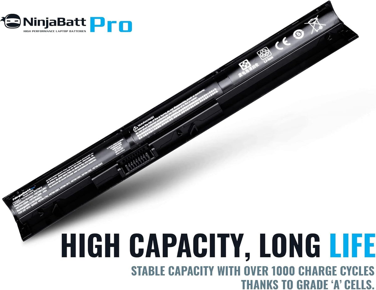 NinjaBatt Pro label and specs showing rated 2600mAh 14.8V capacity