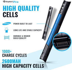 NinjaBatt Pro label and specs view showing model numbers and voltage clarity