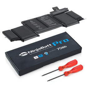 NinjaBatt battery next to ruler and hands for scale, helping verify correct size before purchase
