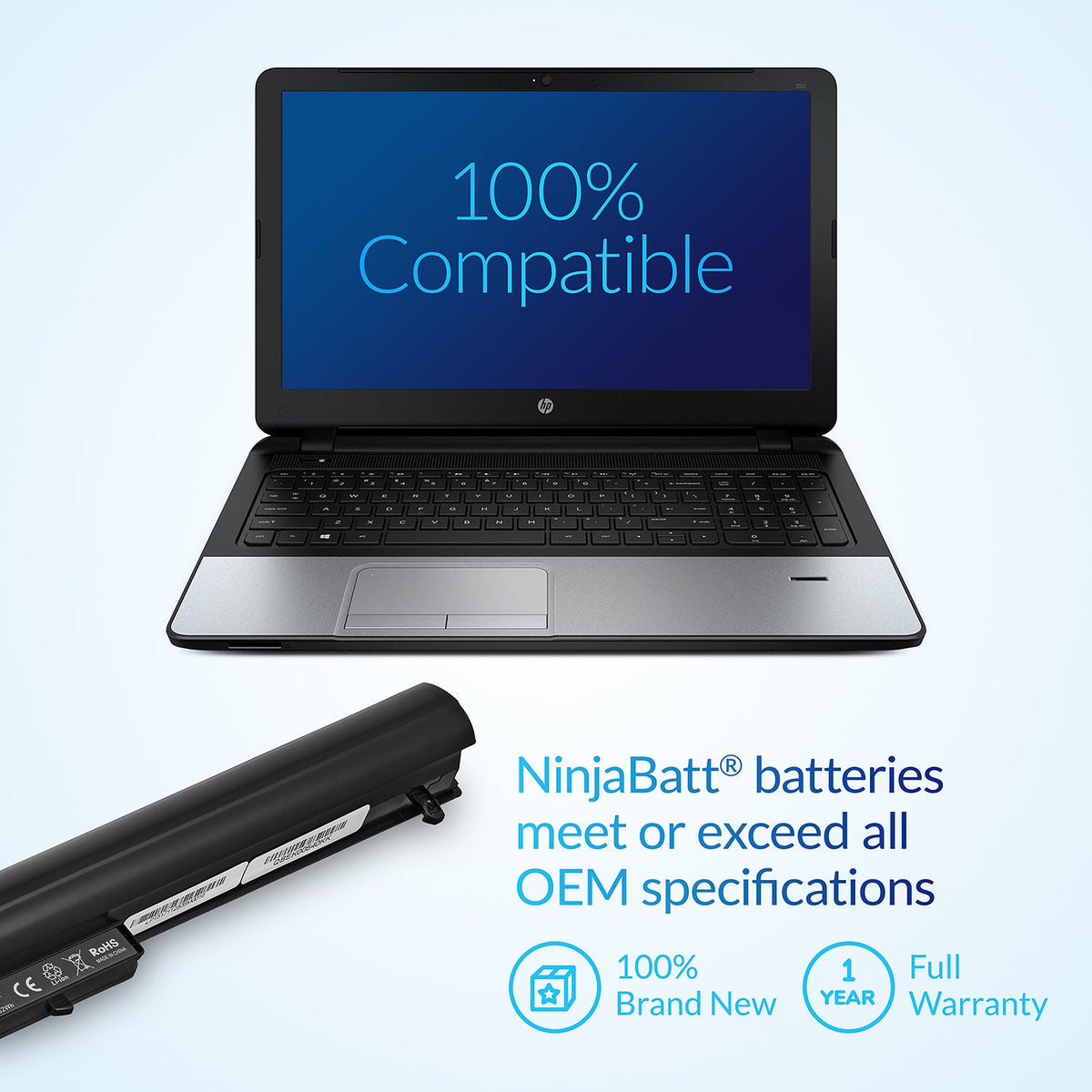 NinjaBatt beside a pen for scale showing compact design and correct sizing