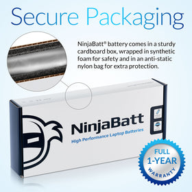 NinjaBatt warranty and safety sticker close-up indicating protection benefits
