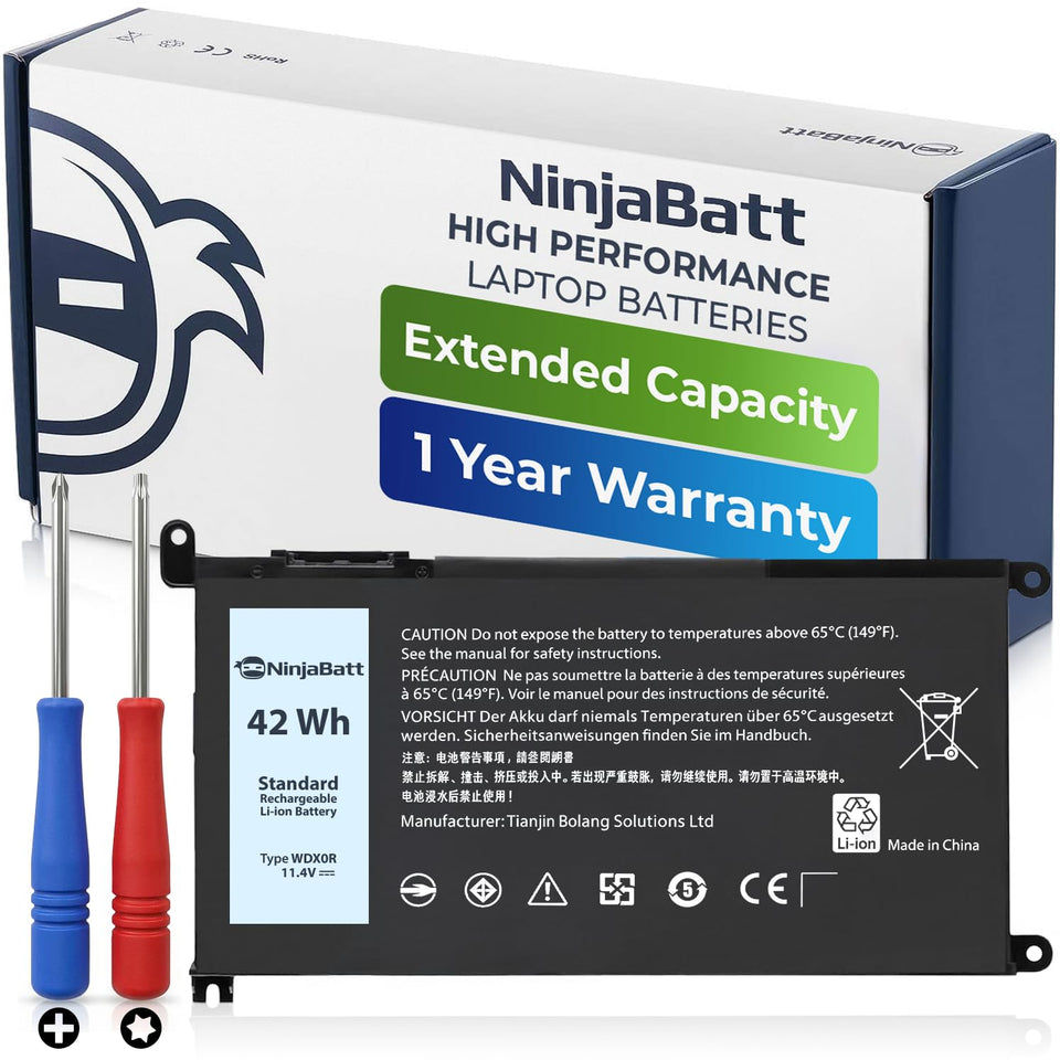 NinjaBatt WDX0R battery front view for Dell laptops, ready to replace the old pack