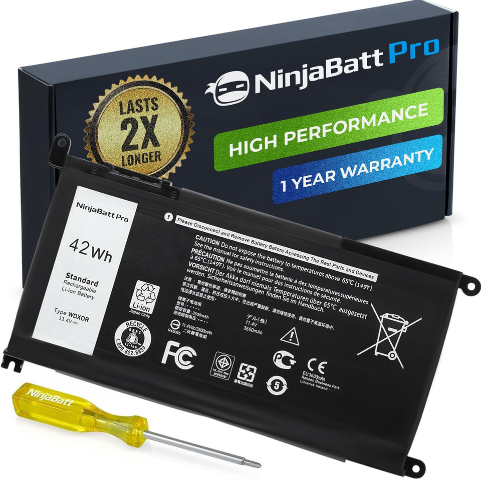 NinjaBatt WDXOR 42Wh battery front-view for Dell Inspiron with long-cycle potential