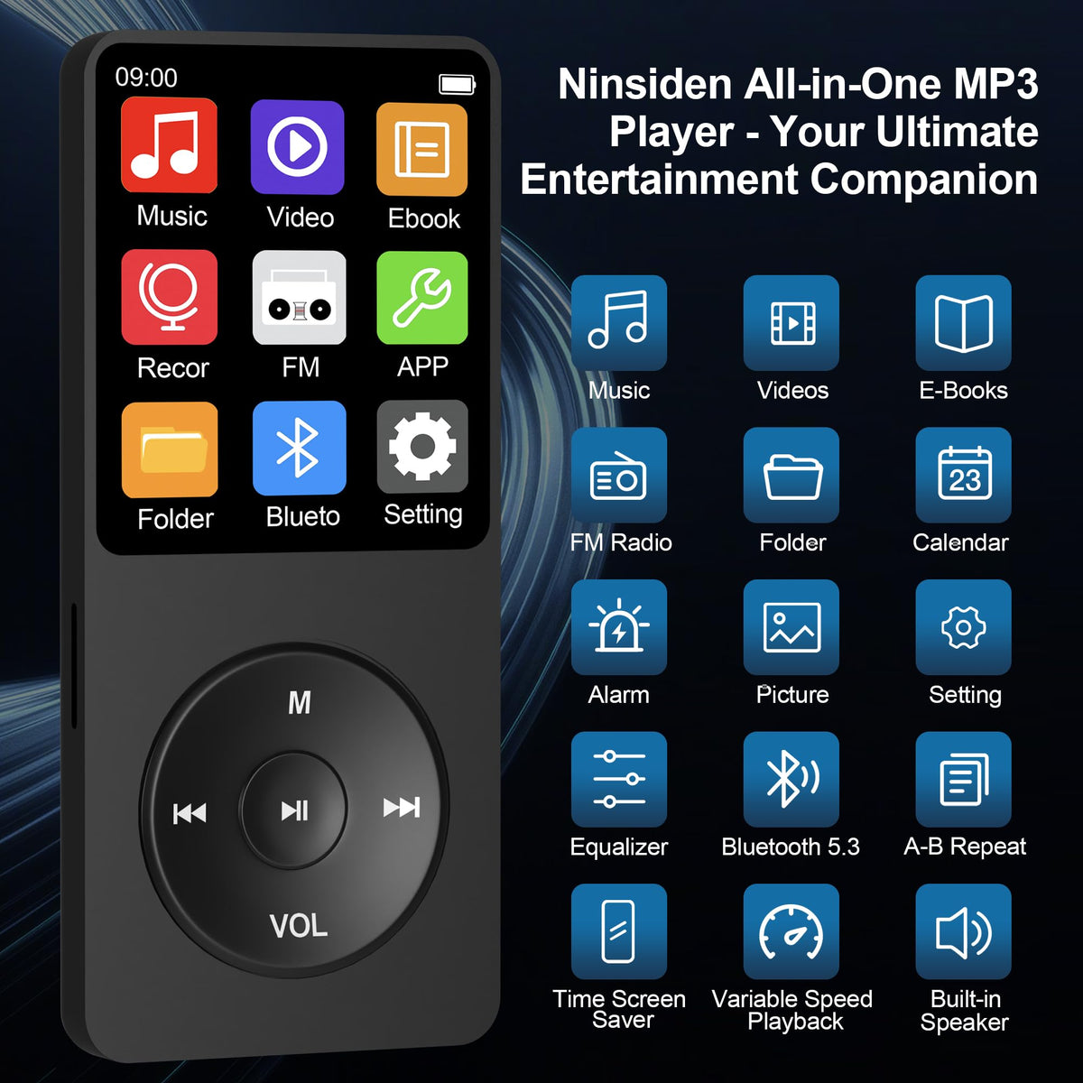 Ninsiden back with built‑in Hi‑Fi speaker visible, delivers immersive sound on the go
