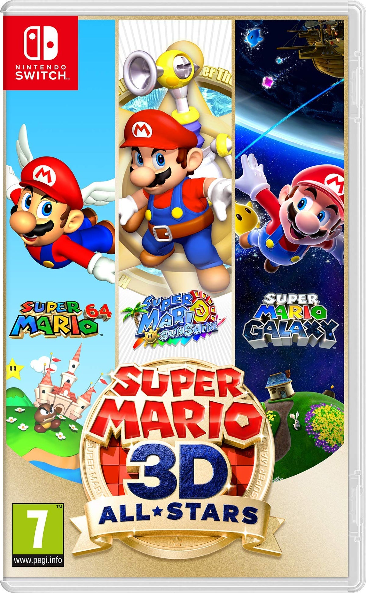 Nintendo Super Mario 3D All Stars European Version cover art highlighting timeless Mario adventure