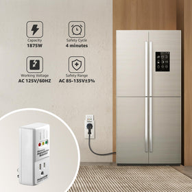 Nippon America brownout surge protector protecting a refrigerator from voltage spikes.