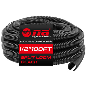Nippon America split wire loom half-inch, 100 ft, abrasion-resistant cable protection.