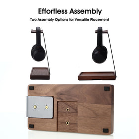NIRVASH walnut stand with storage tray keeps AirPods and cables tidy