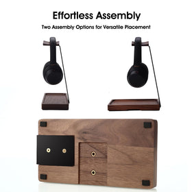 NIRVASH walnut stand highlights aluminum accents and refined silhouette.