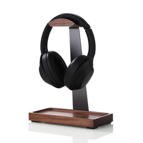 NIRVASH walnut headphone stand with base storage keeps desk organized
