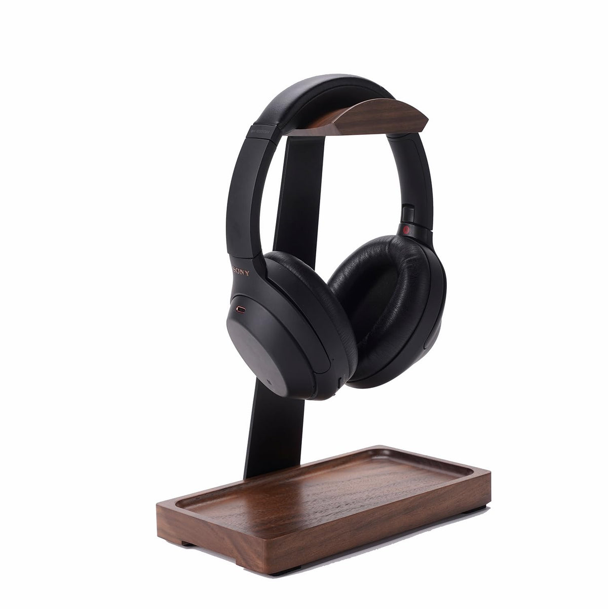 NIRVASH walnut headphone stand main angle showcases natural grain for premium desk setup.