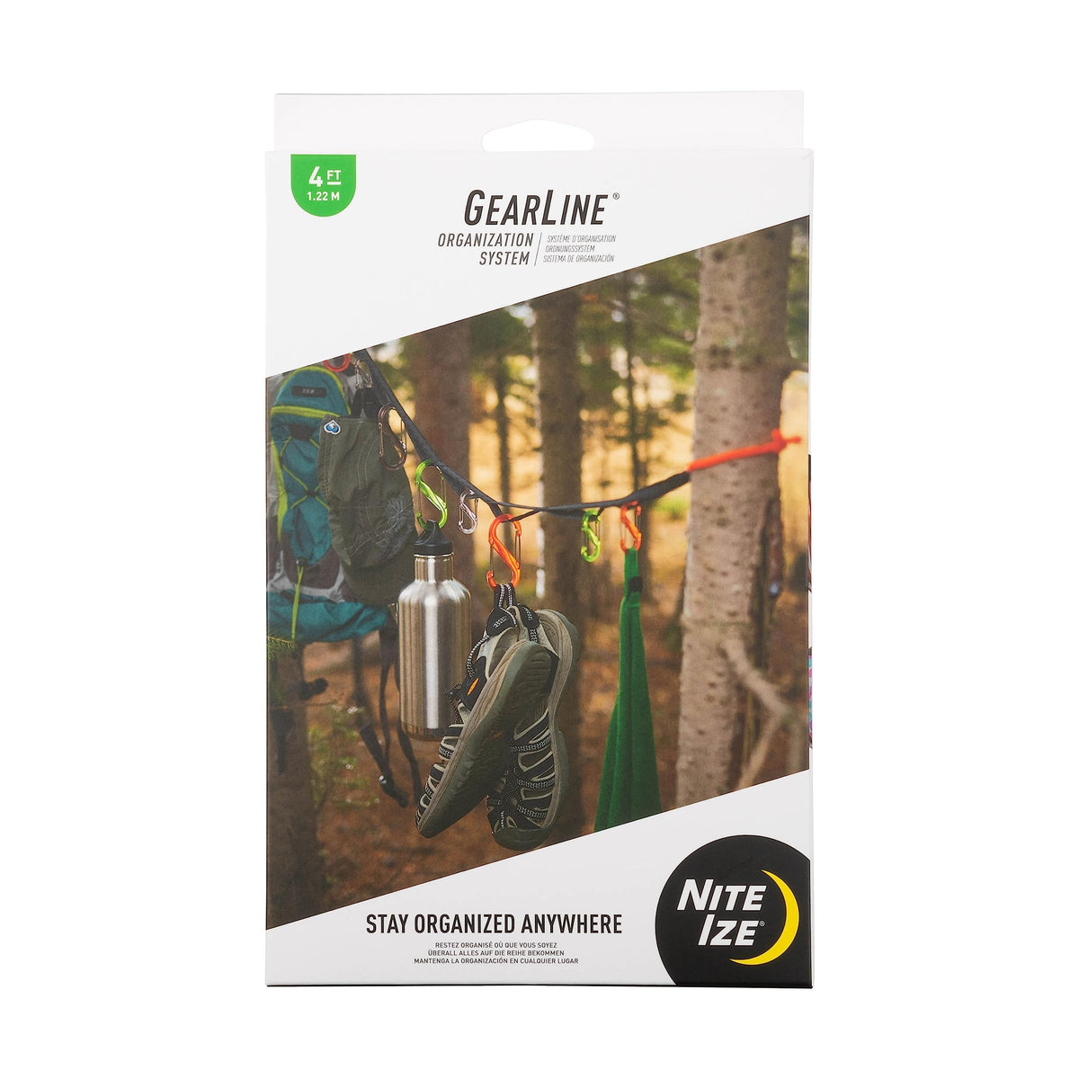 Nite Ize GearLine close-up of durable webbing and gear ties for quick camping organization.