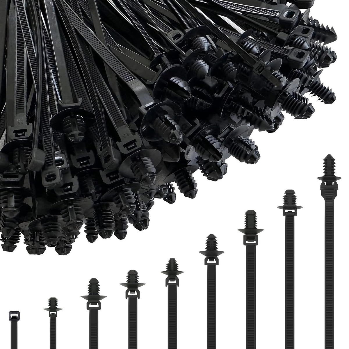 Niteguy 260Pcs push-mount cable ties organize engine-bay wiring securely