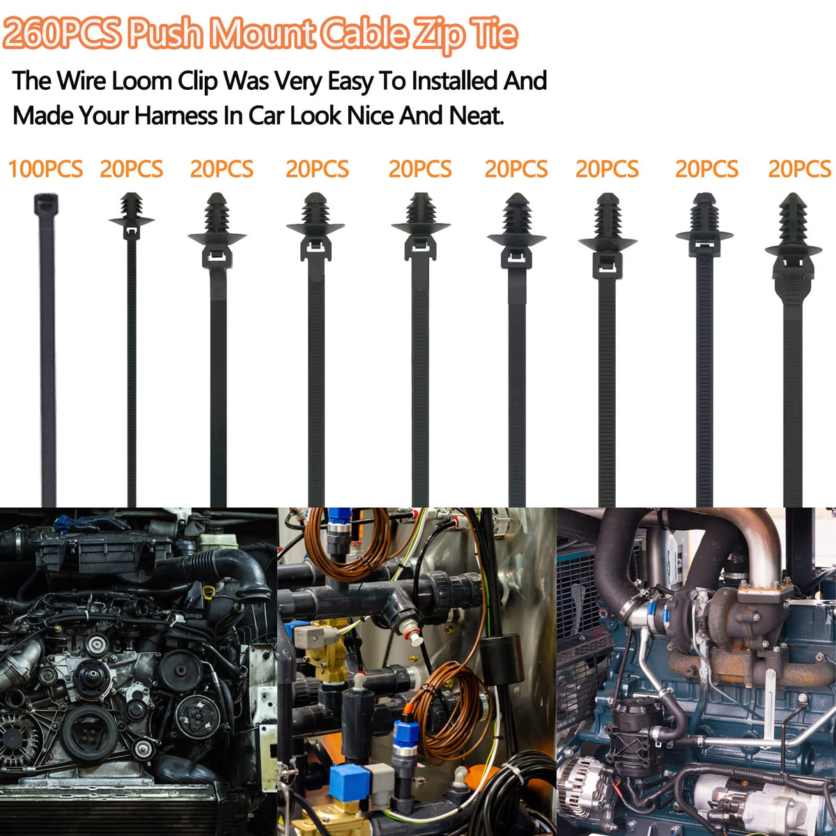 Niteguy nylon self-locking ties in multiple sizes for auto projects