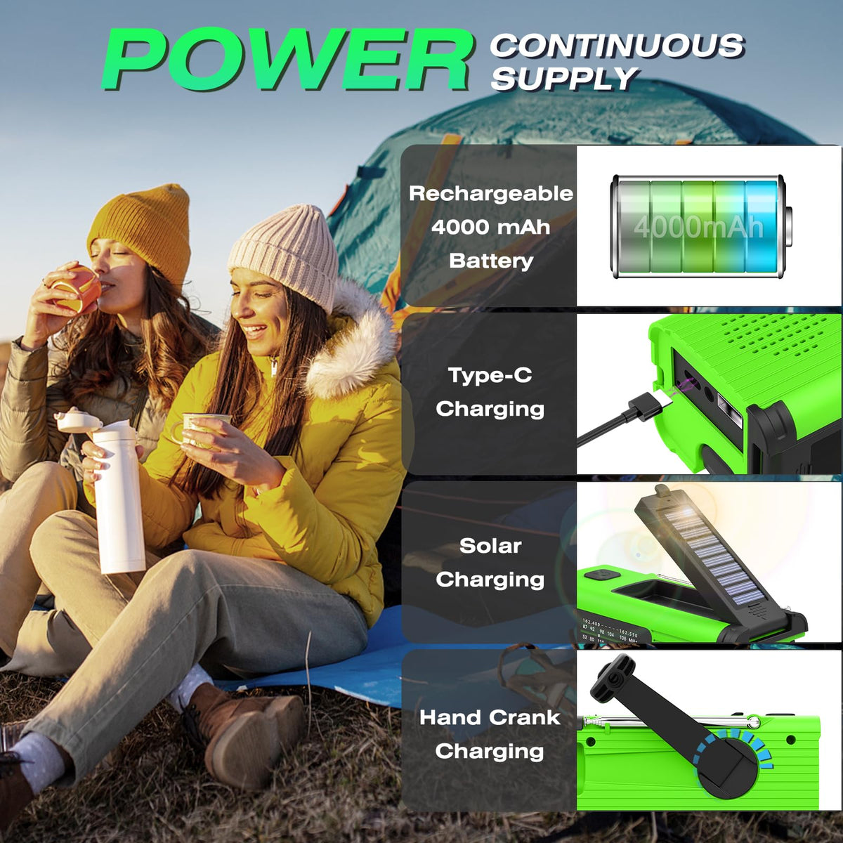 Nitigo rear view with USB ports and label for easy device charging