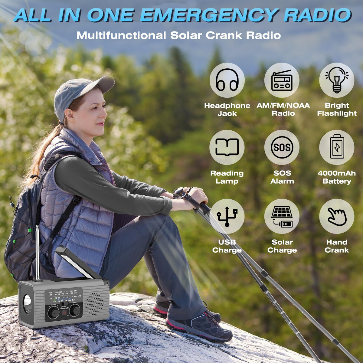 Nitigo in a campsite setup supplying radio, light and charge during night