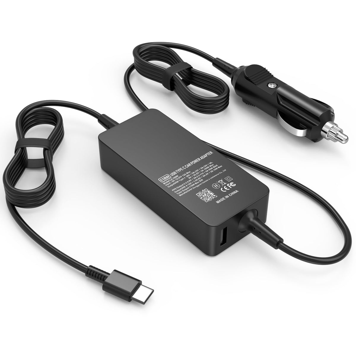 Nivjuky 100W USB-C car charger front view powering laptops and phones on the road