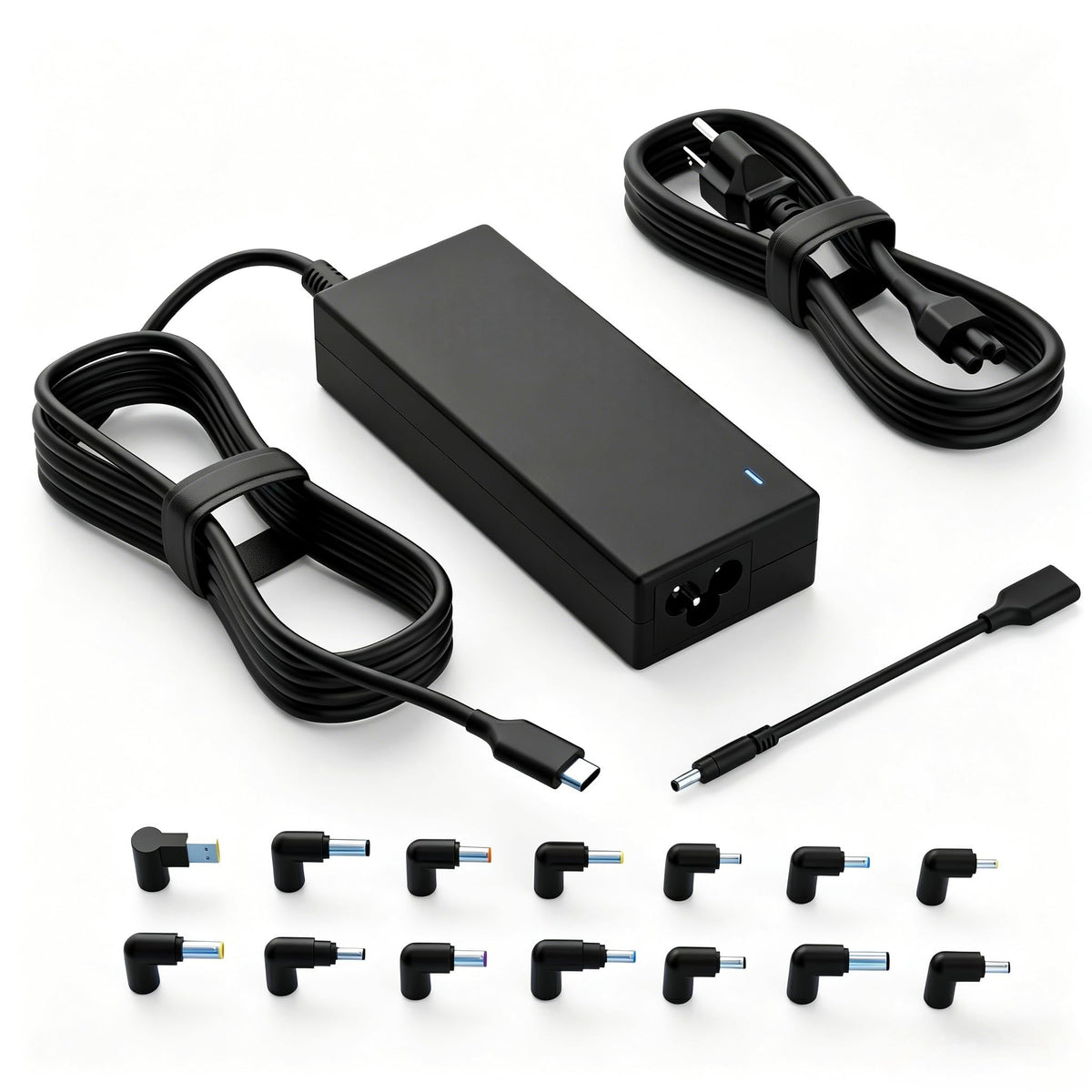Nivjuky 100W USB-C laptop charger close-up highlighting fast power delivery.