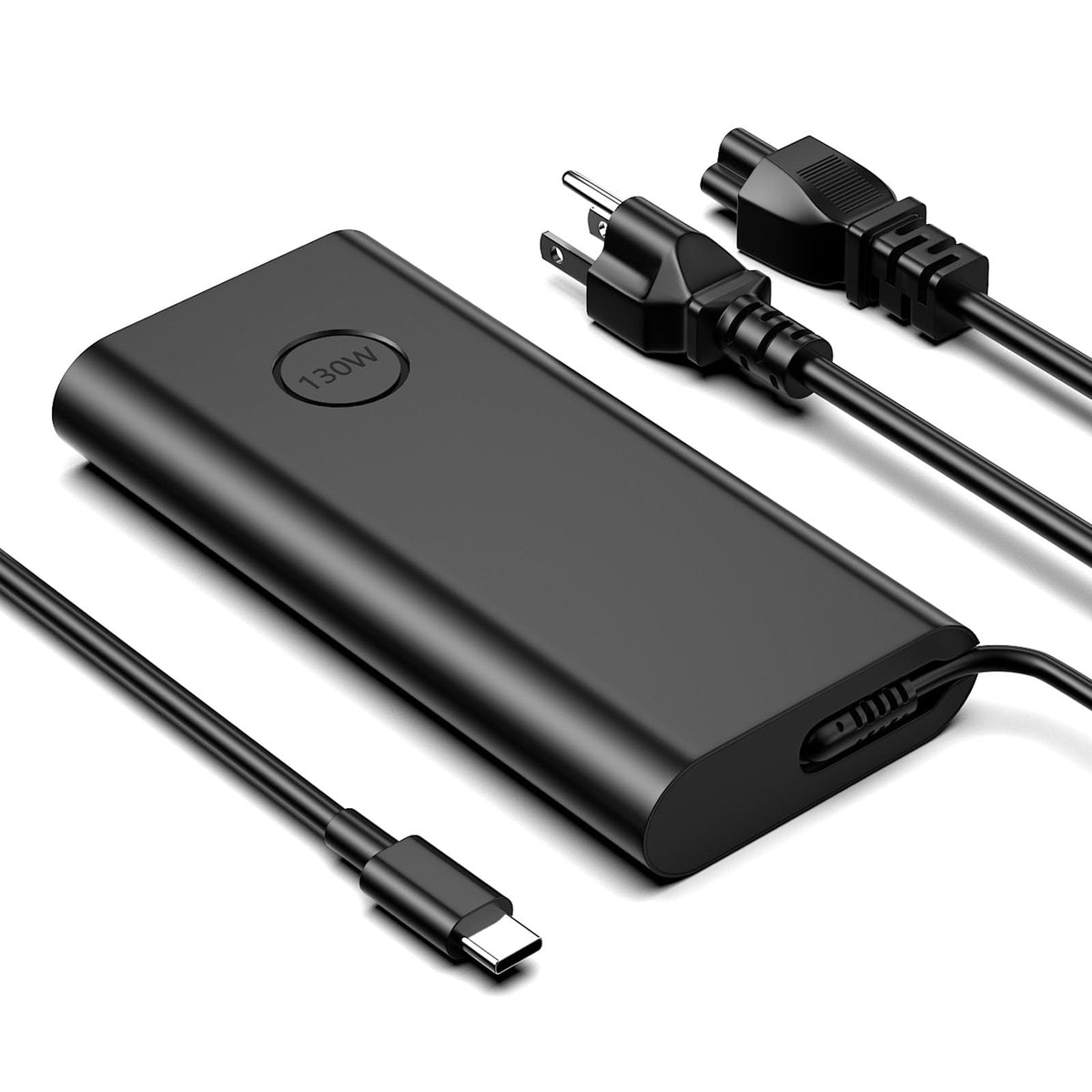 Nivjuky 130W USB-C charger front view; compact and travel-ready for fast charging on the go.
