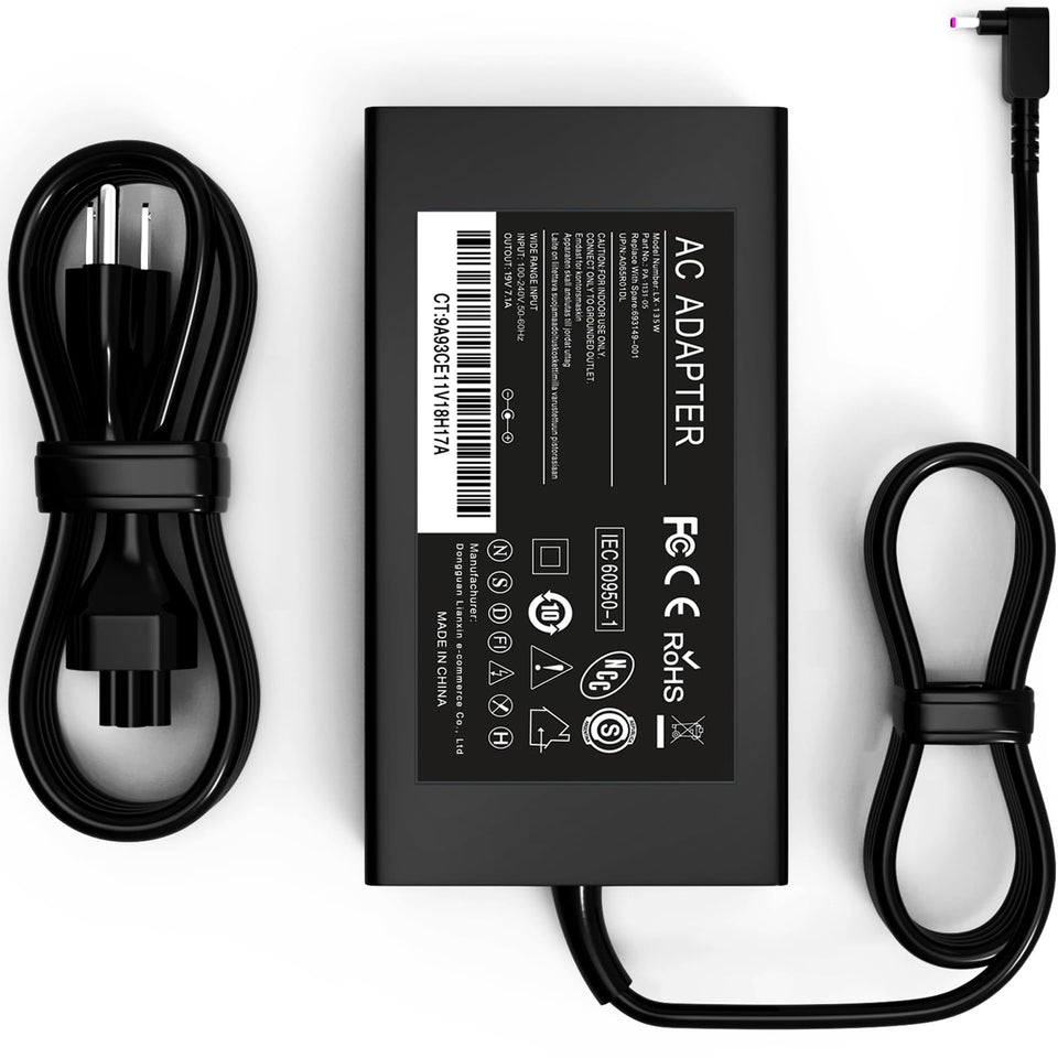 Nivjuky 135W laptop charger front view, ready for quick setups and reliable power