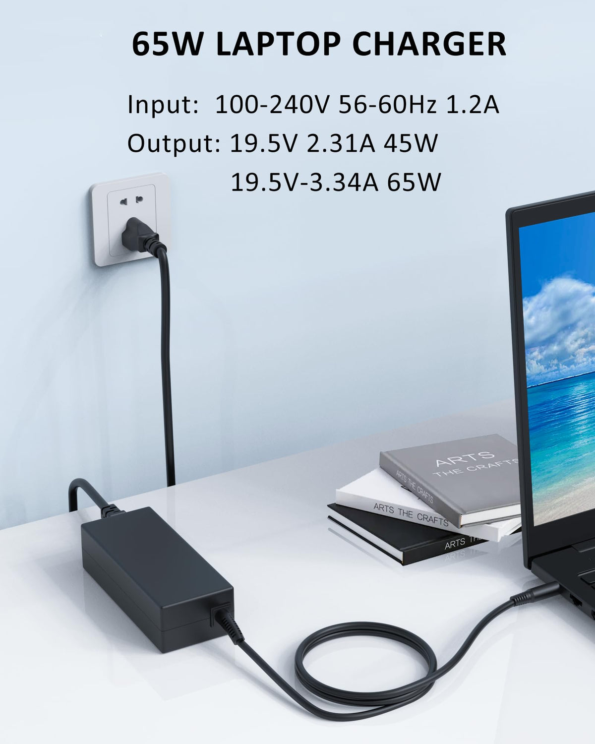 Nivjuky 65W Dell charger connector close-up with 4.5mm tip