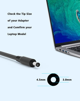 Nivjuky 65W Dell charger side view highlighting slim profile and cable length