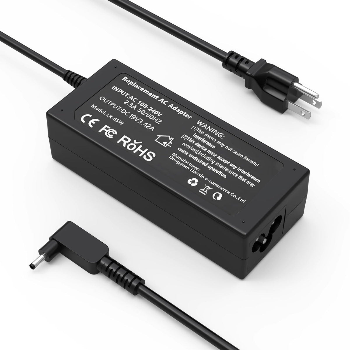 Nivjuky 65W laptop charger front view, compact and travel-ready performance.