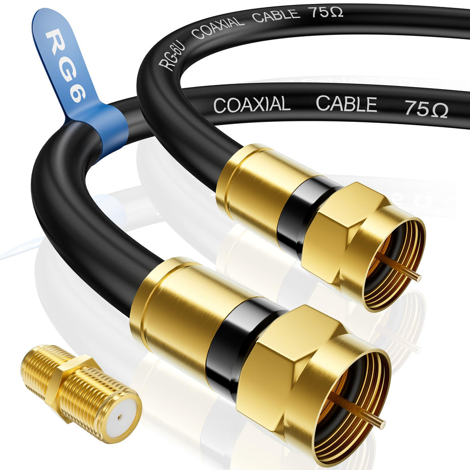 Nixsto RG6 cable 3ft with gold F-Type connector for stable HDTV and internet.