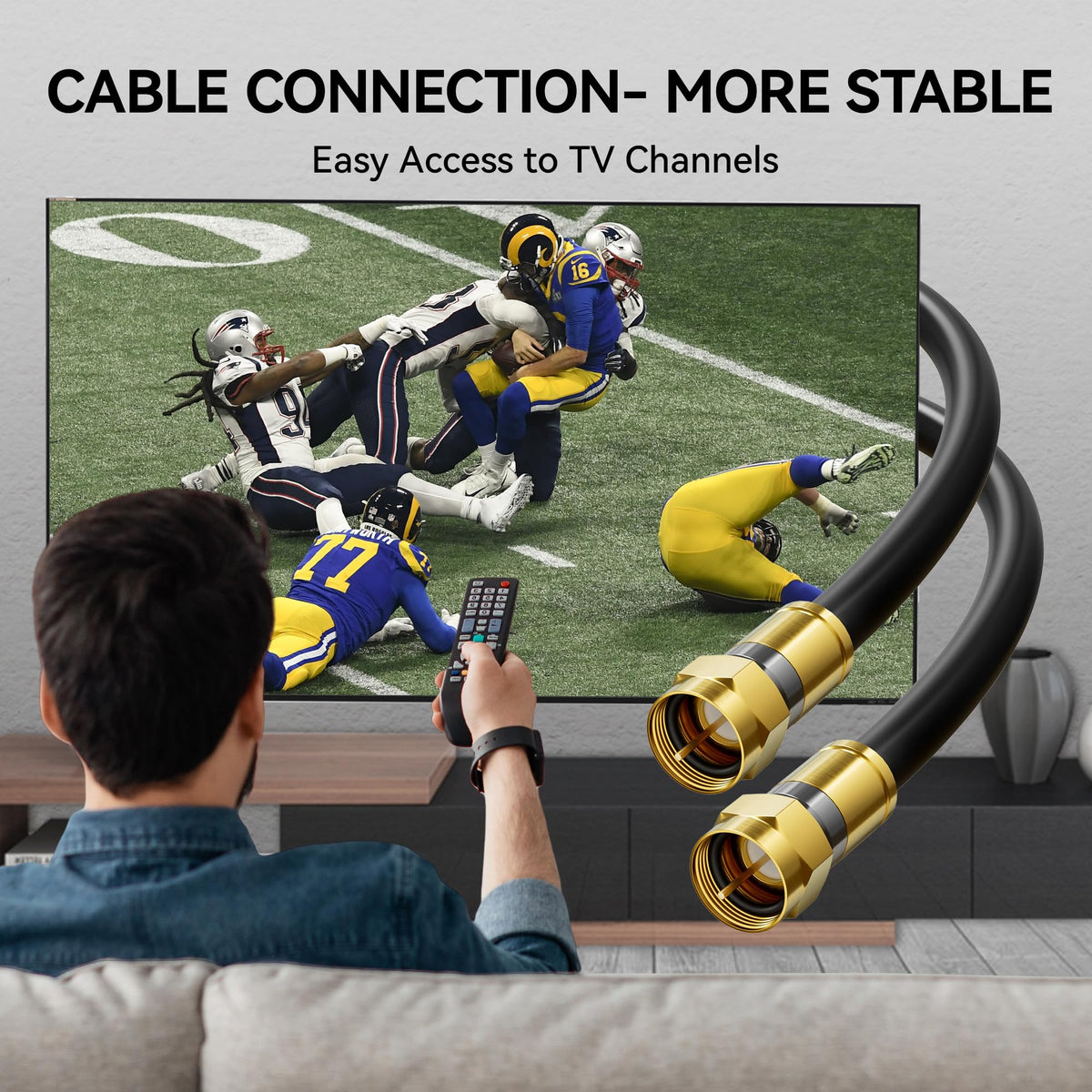 Nixsto RG6 cable 50ft enables extended satellite and modem connections.