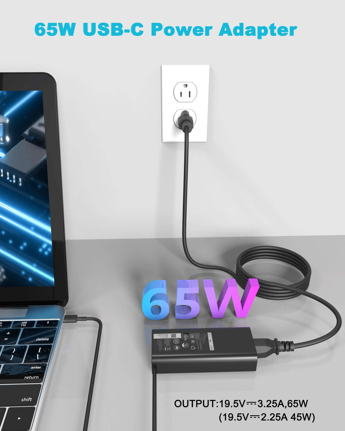 Njiwpnzo 65W USB-C charger for Dell XPS 13, portable power on the go.