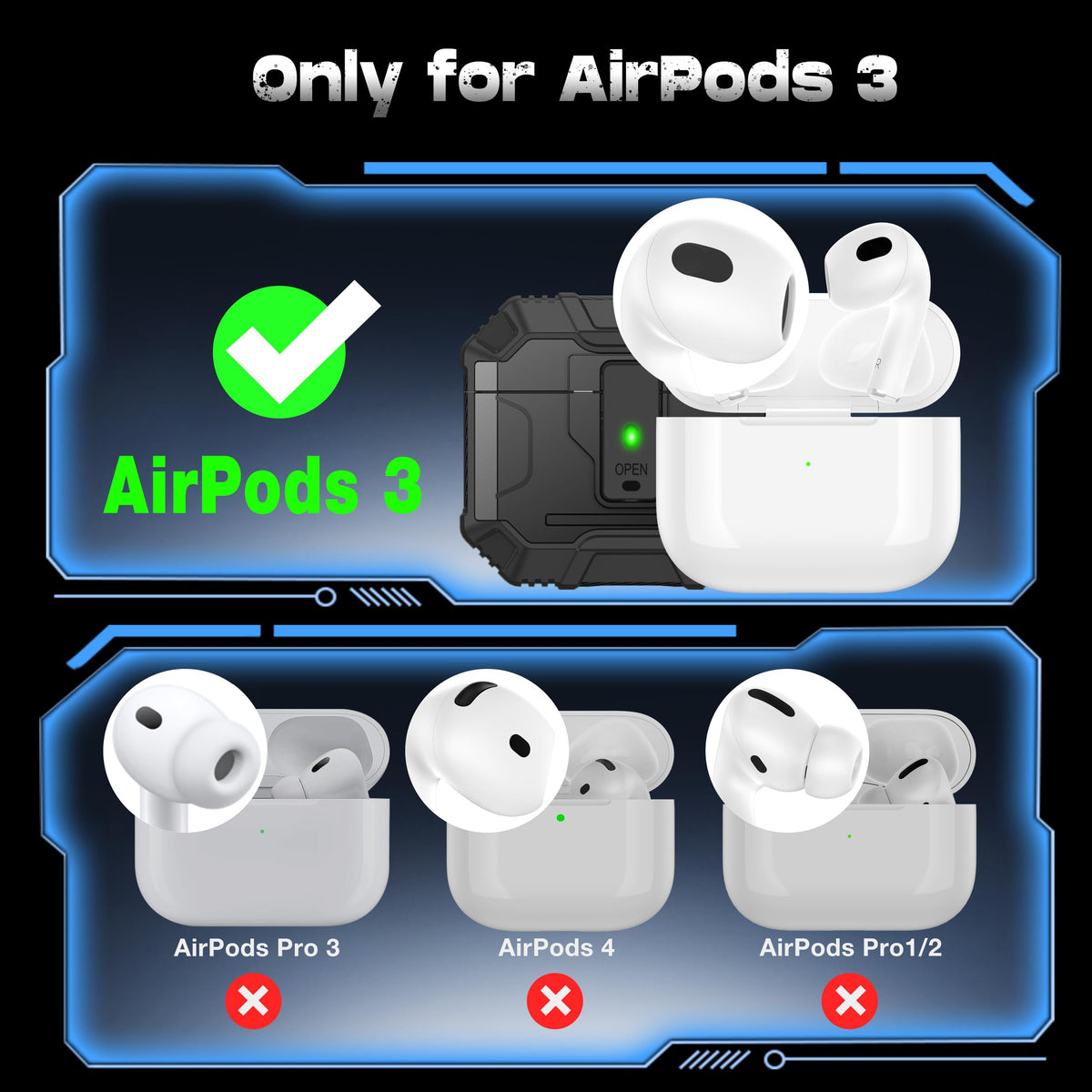 NJROW next to AirPods 3 for size comparison demonstrating precise fit