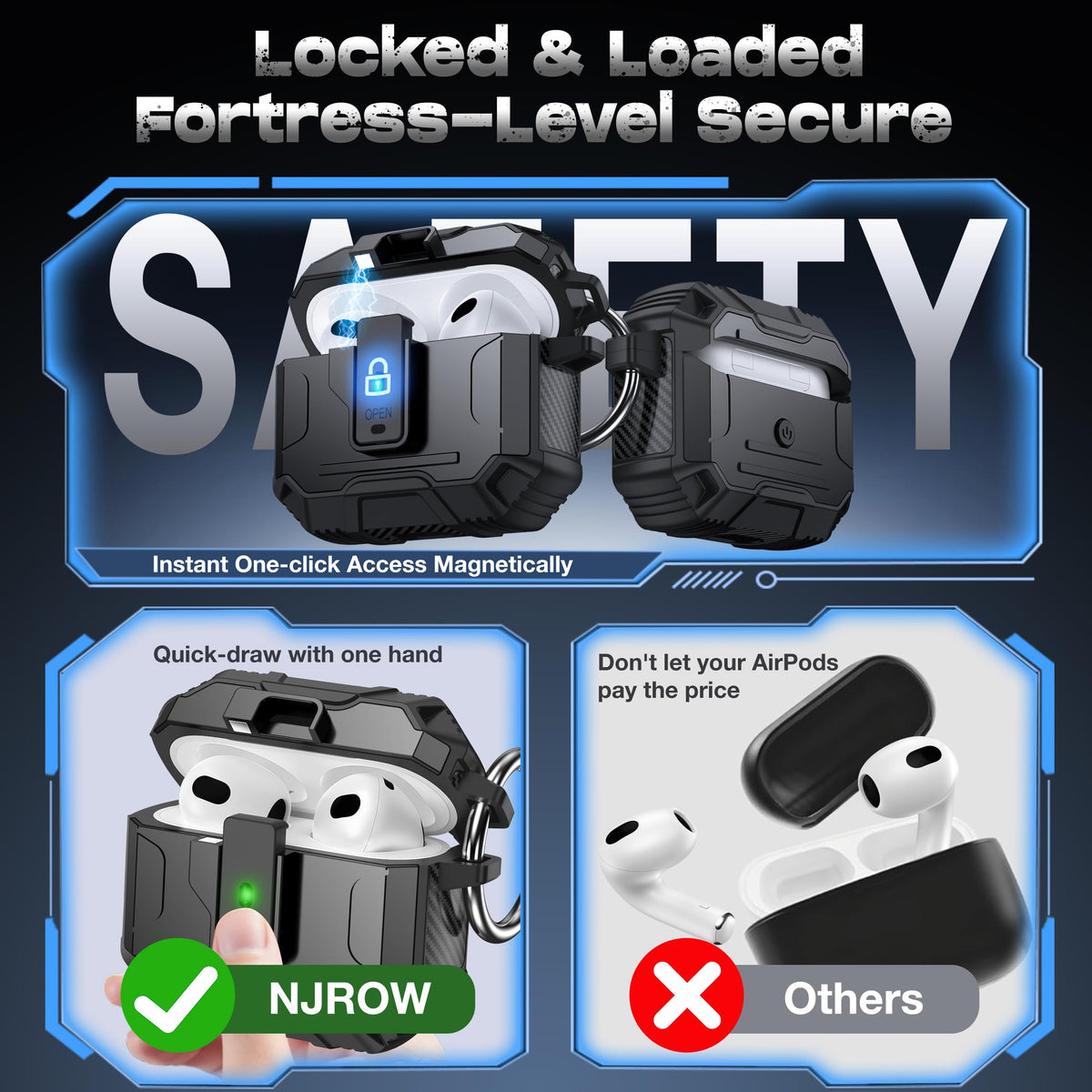 NJROW inner TPU frame detail showing shock-absorption for safe drops