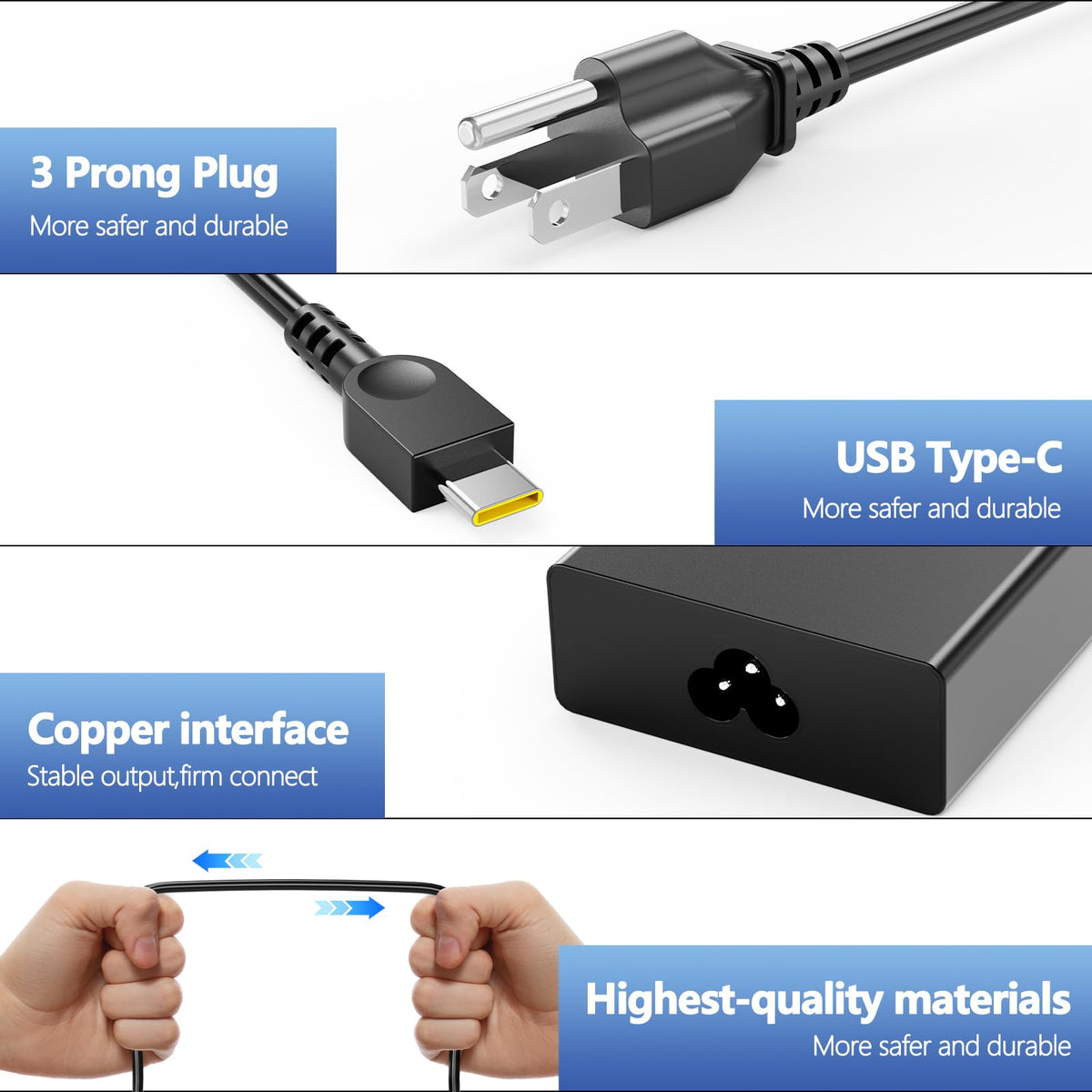 NLILITONG 100W USB-C charger for ThinkBook 15-16 side view shows compact, travel-friendly design.