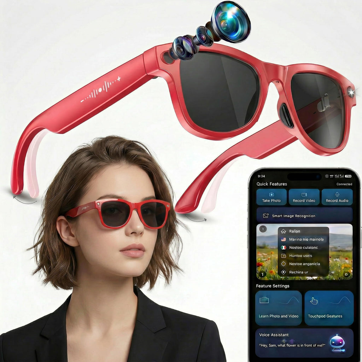 Nllosa smart glasses with open-ear audio for hands-free listening and awareness