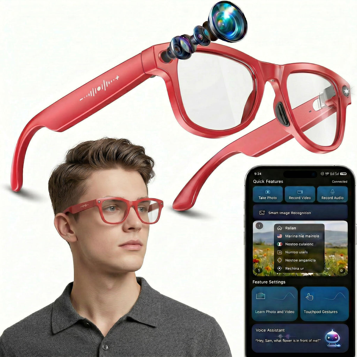 Nllosa Smart Glasses with open-ear audio for hands-free listening and surrounding awareness