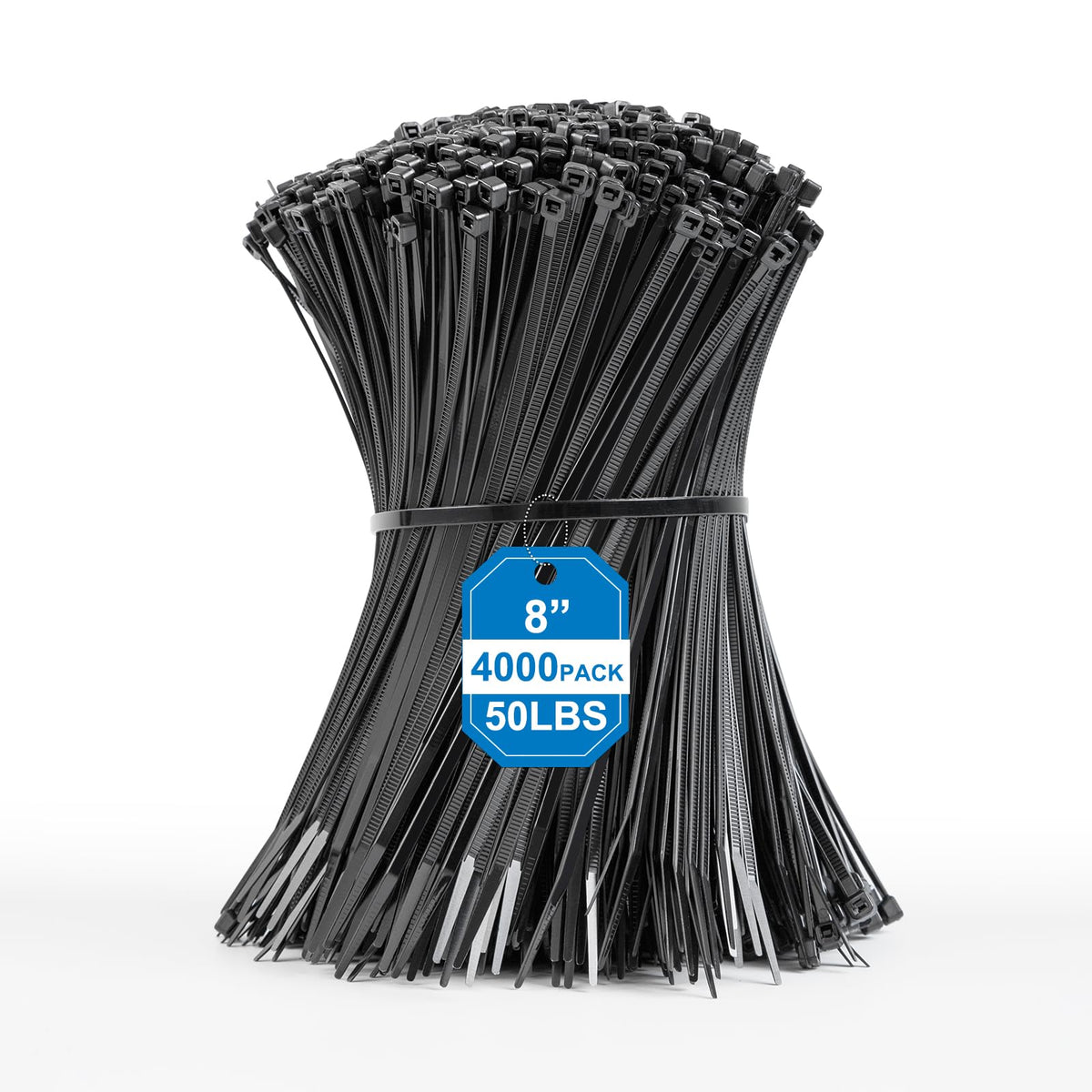 NLZD Black Zip Ties 8-Inch 4000-Pack for secure indoor and outdoor bundling.