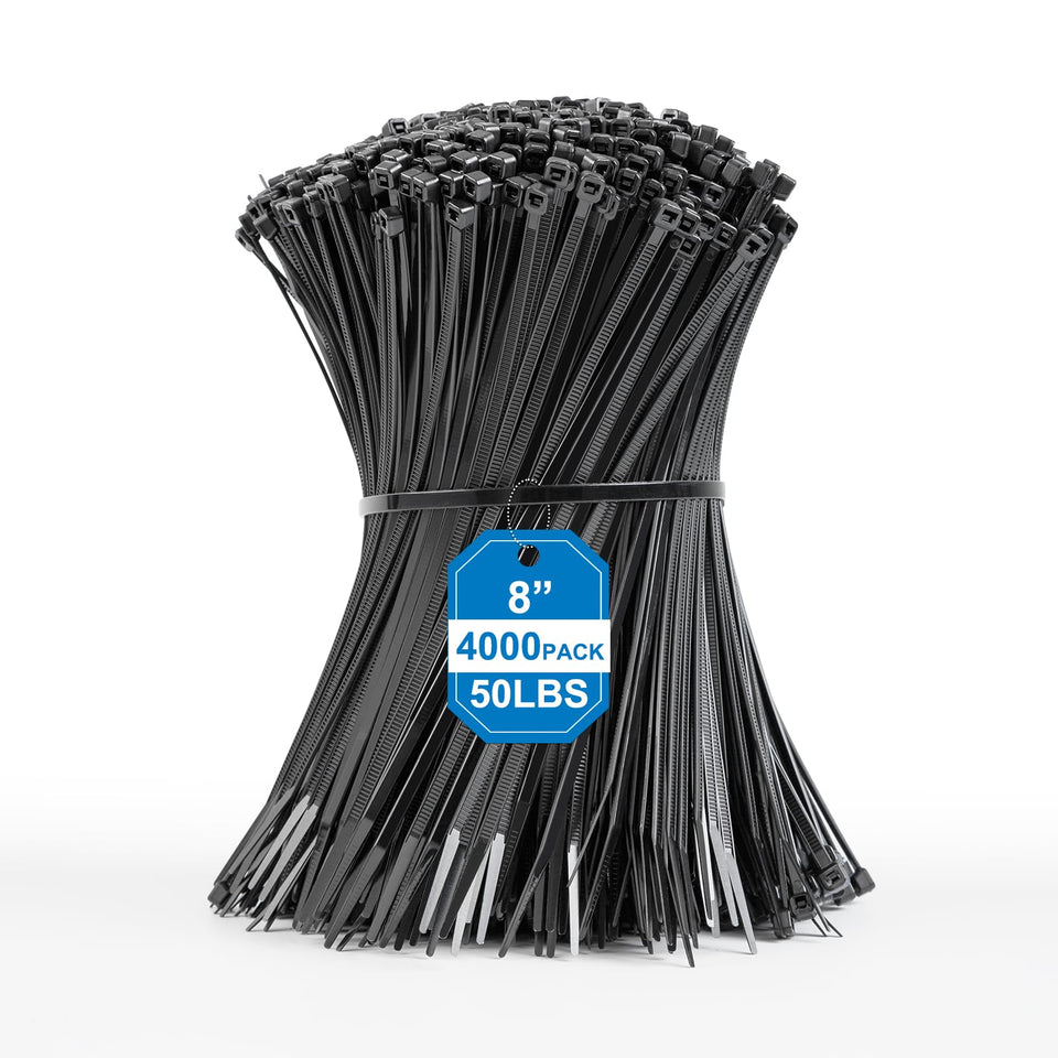 NLZD Black Zip Ties 8-Inch 4000-Pack for secure indoor and outdoor bundling.