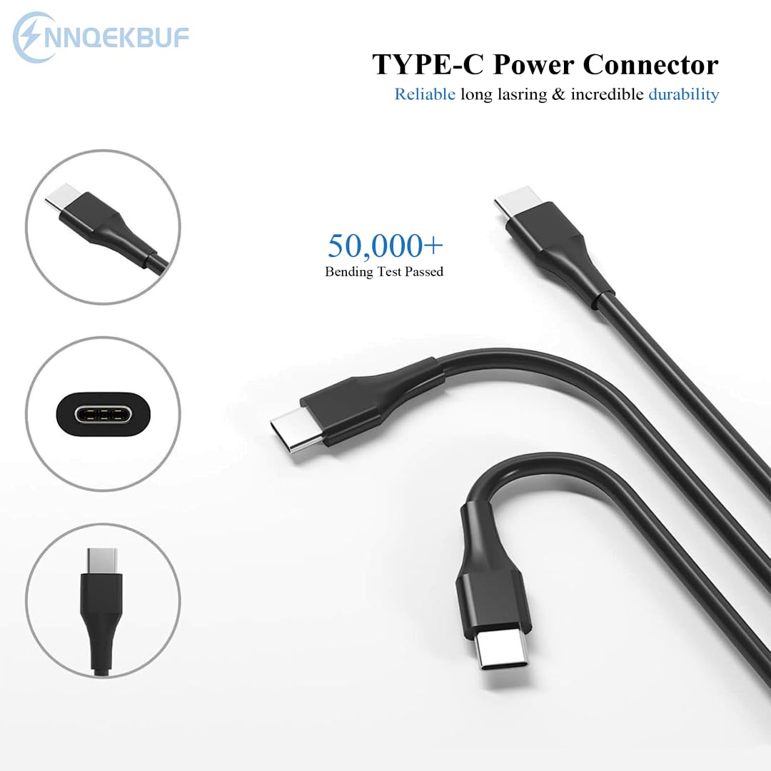 NNQEKBUF 65W USB-C laptop charger includes an AC cord for convenient setup.